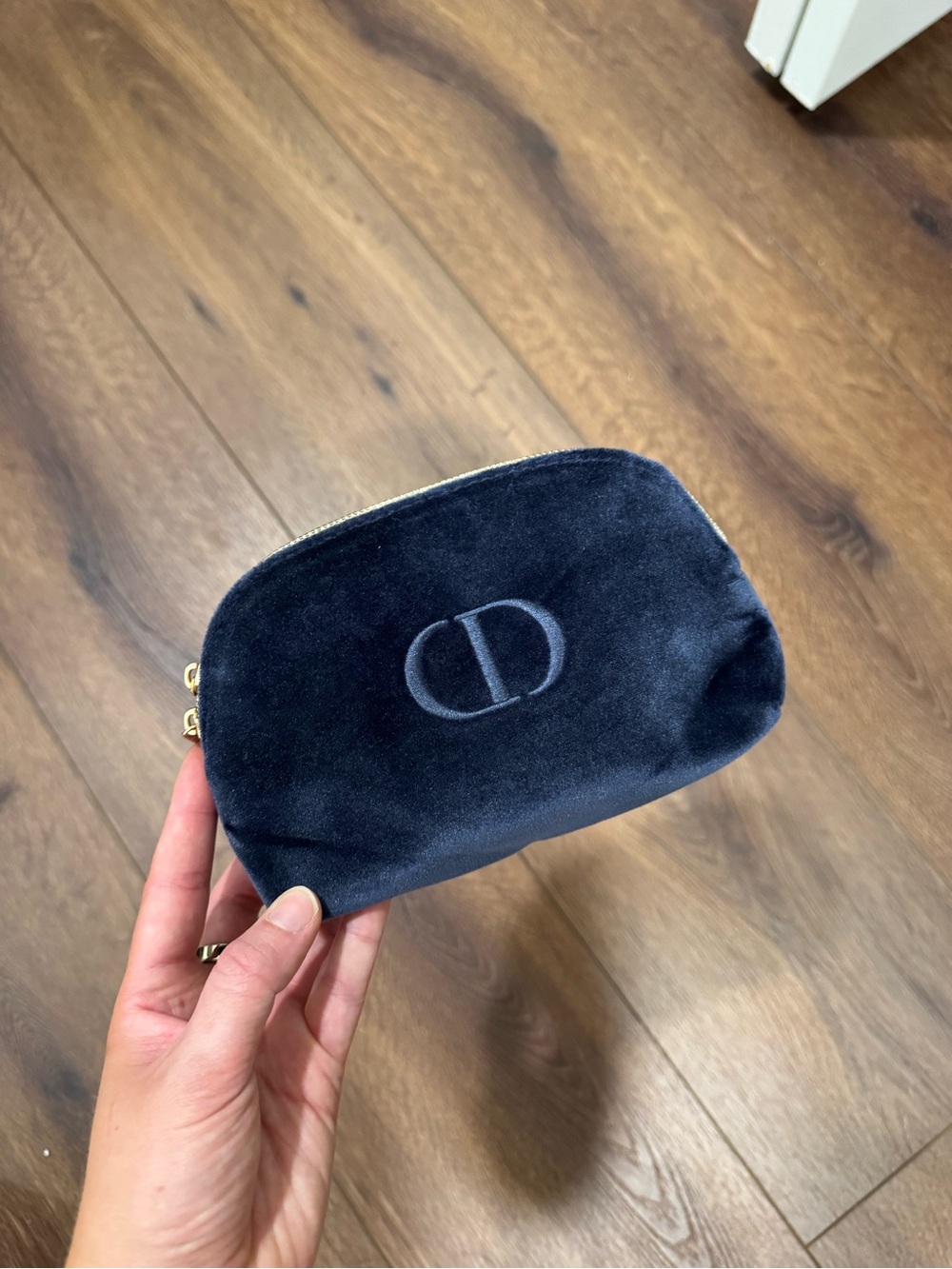 Dior Velvet Cosmetic Pouch in Navy with Gold Hardware
